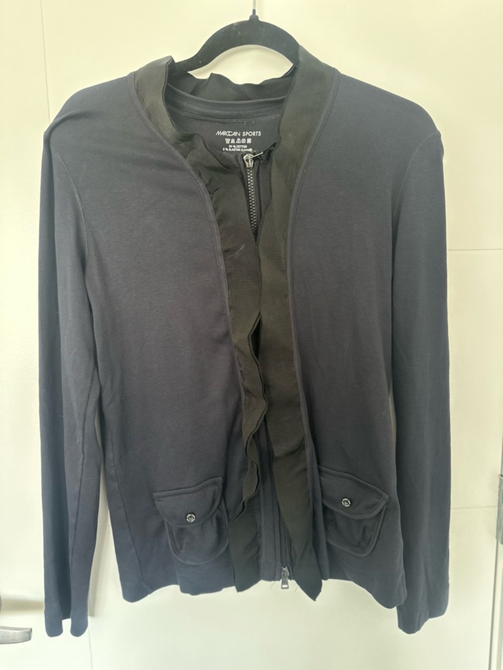 Marc Cain Sports 94% Cotton Ruffle Zip Cardigan Jacket N5 US 6/8